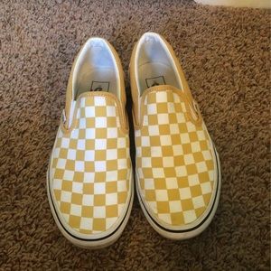 Yellow Checkered Vans Slip-ons